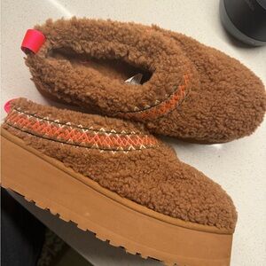 UGG Brown Kids Slippers with Orange Details